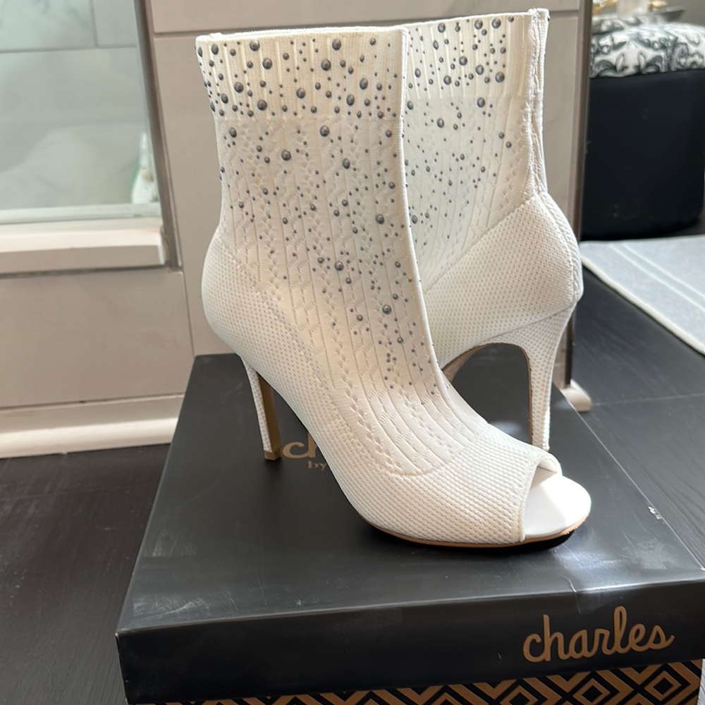 Peep toe metallic stud sock bootie you’ll love!